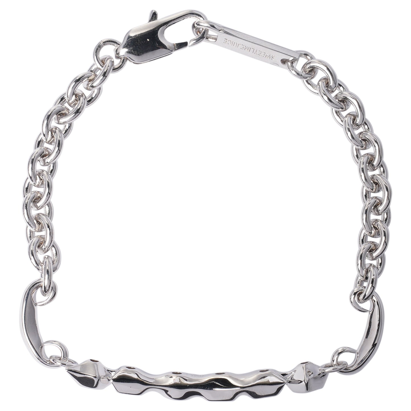 SILVER GEM-MOSAIC KAMON BRACELET / SILVER, WHITE STONE