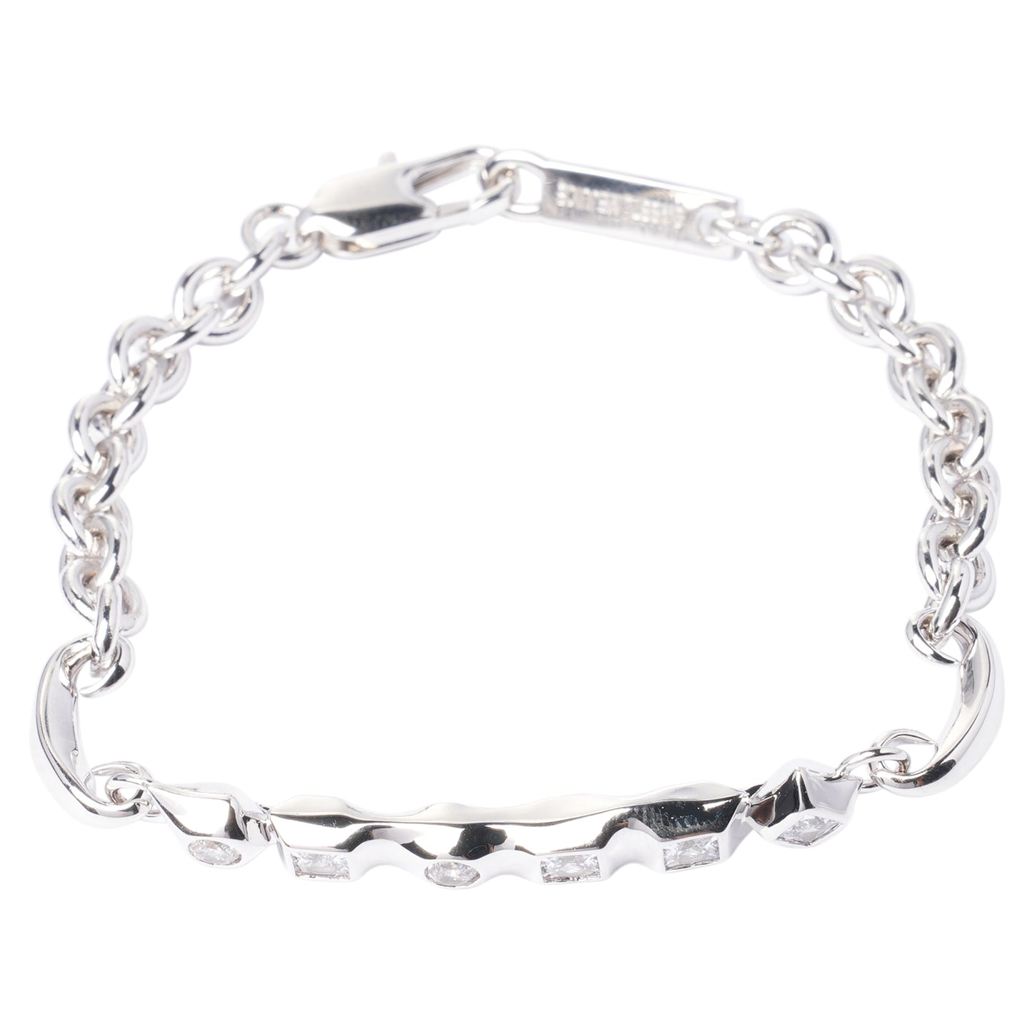 SILVER GEM-MOSAIC KAMON BRACELET / SILVER, WHITE STONE