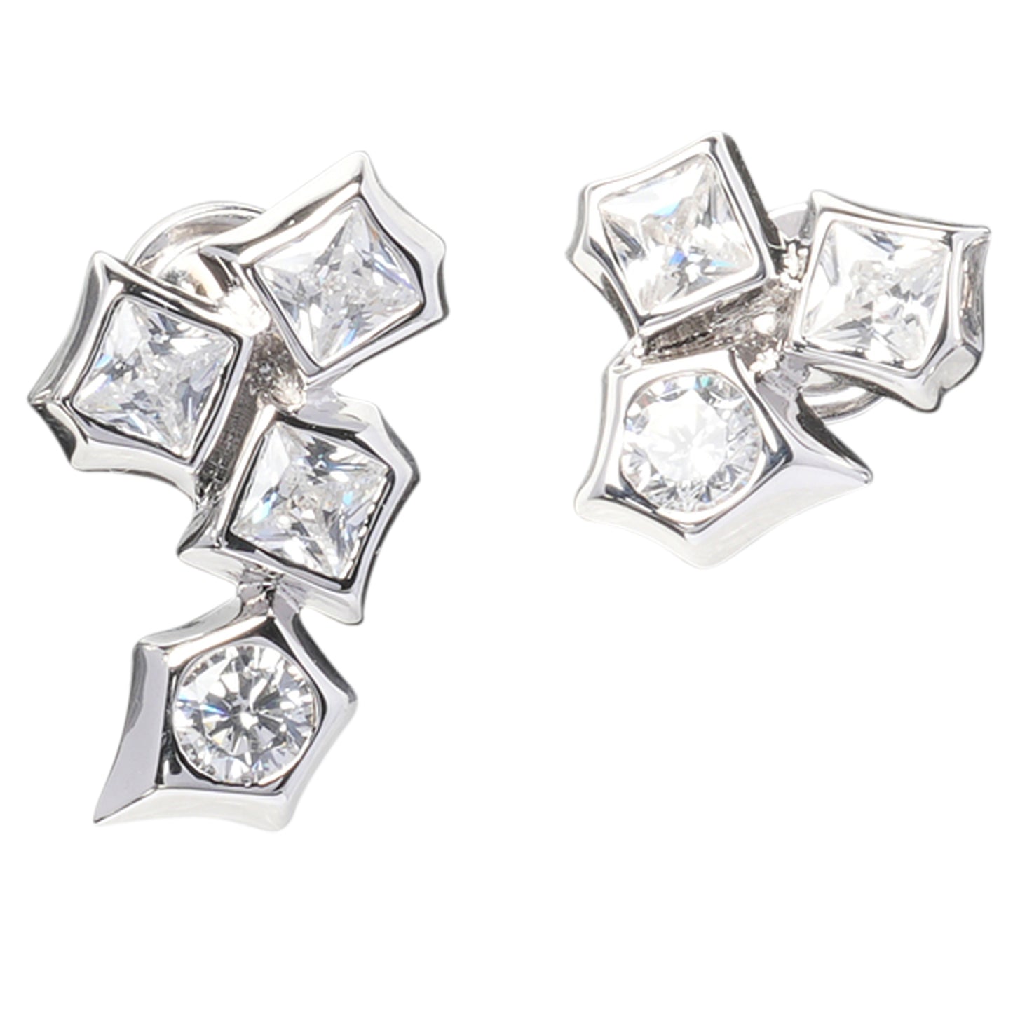 SILVER GEM-MOSAIC SET EARRINGS / SILVER, WHITE