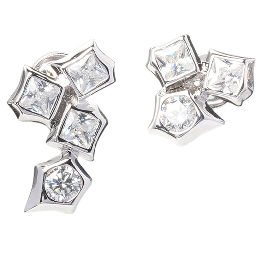 SILVER GEM-MOSAIC SET EARRINGS / SILVER, WHITE