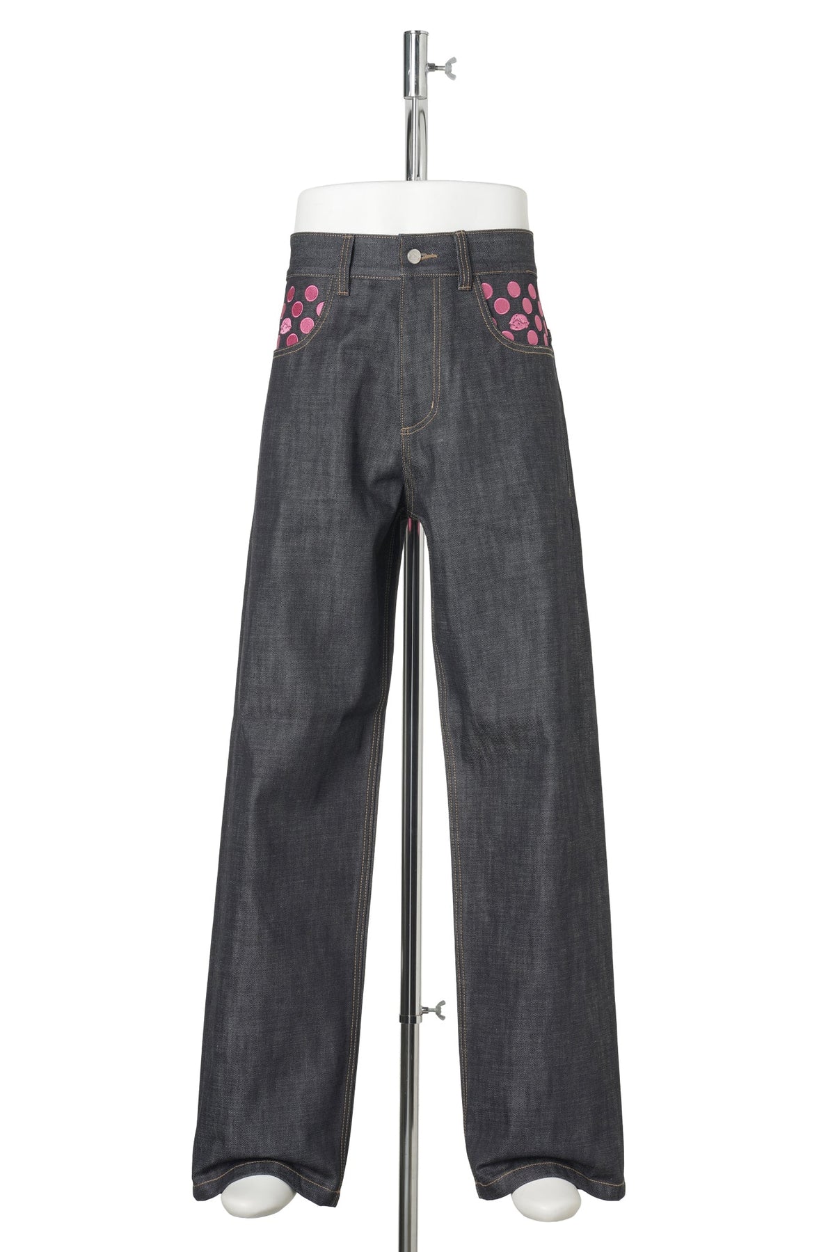 POLKA DOT SELVEDGE DENIM / BLUE/PINK