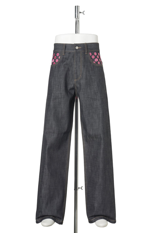 POLKA DOT SELVEDGE DENIM / BLUE/PINK