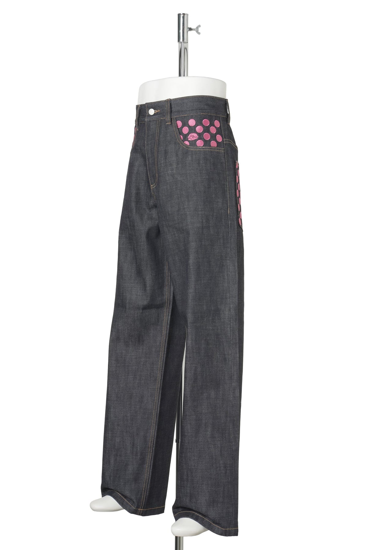 POLKA DOT SELVEDGE DENIM / BLUE/PINK