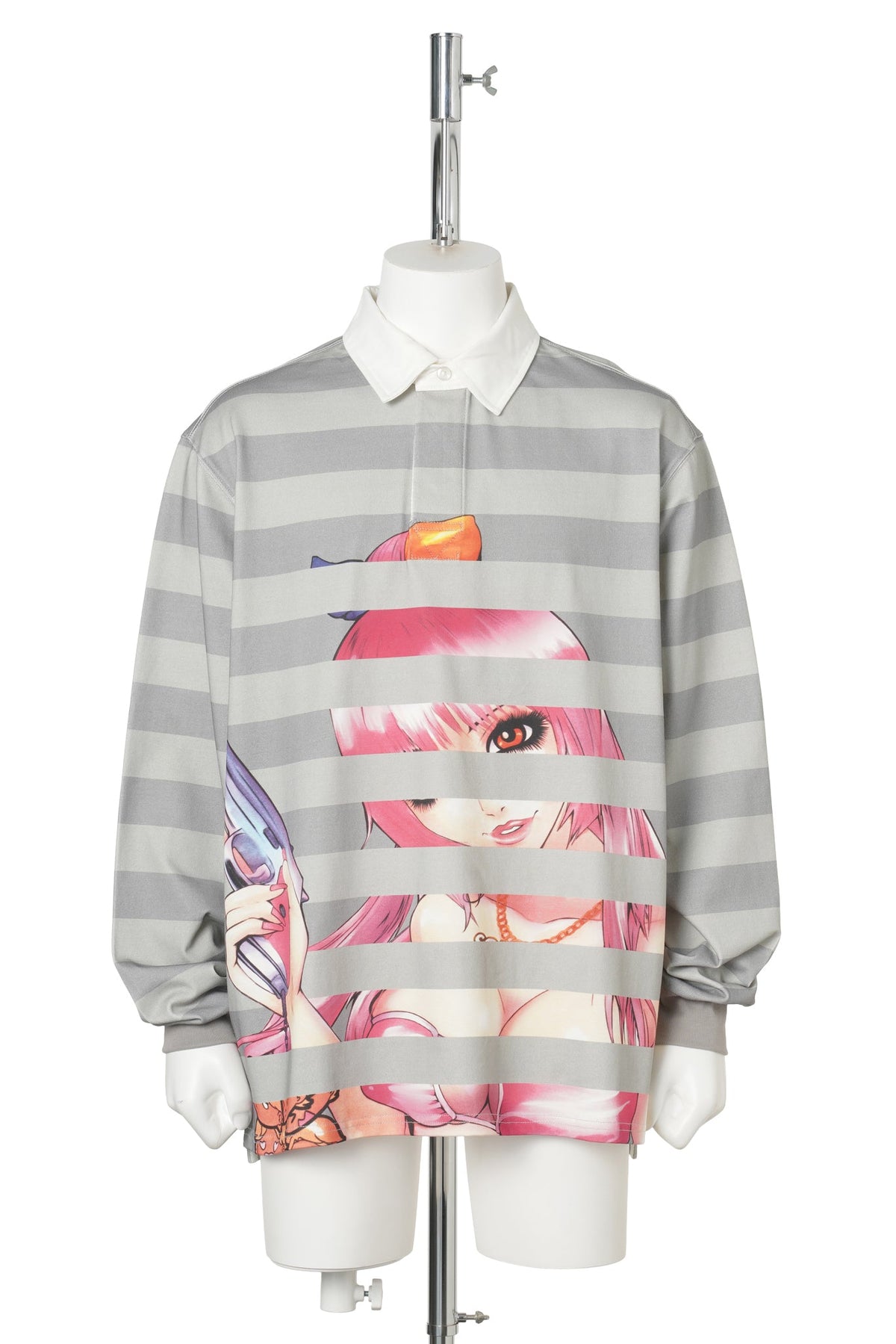 YUMI STRIPED LS POLO / GREY