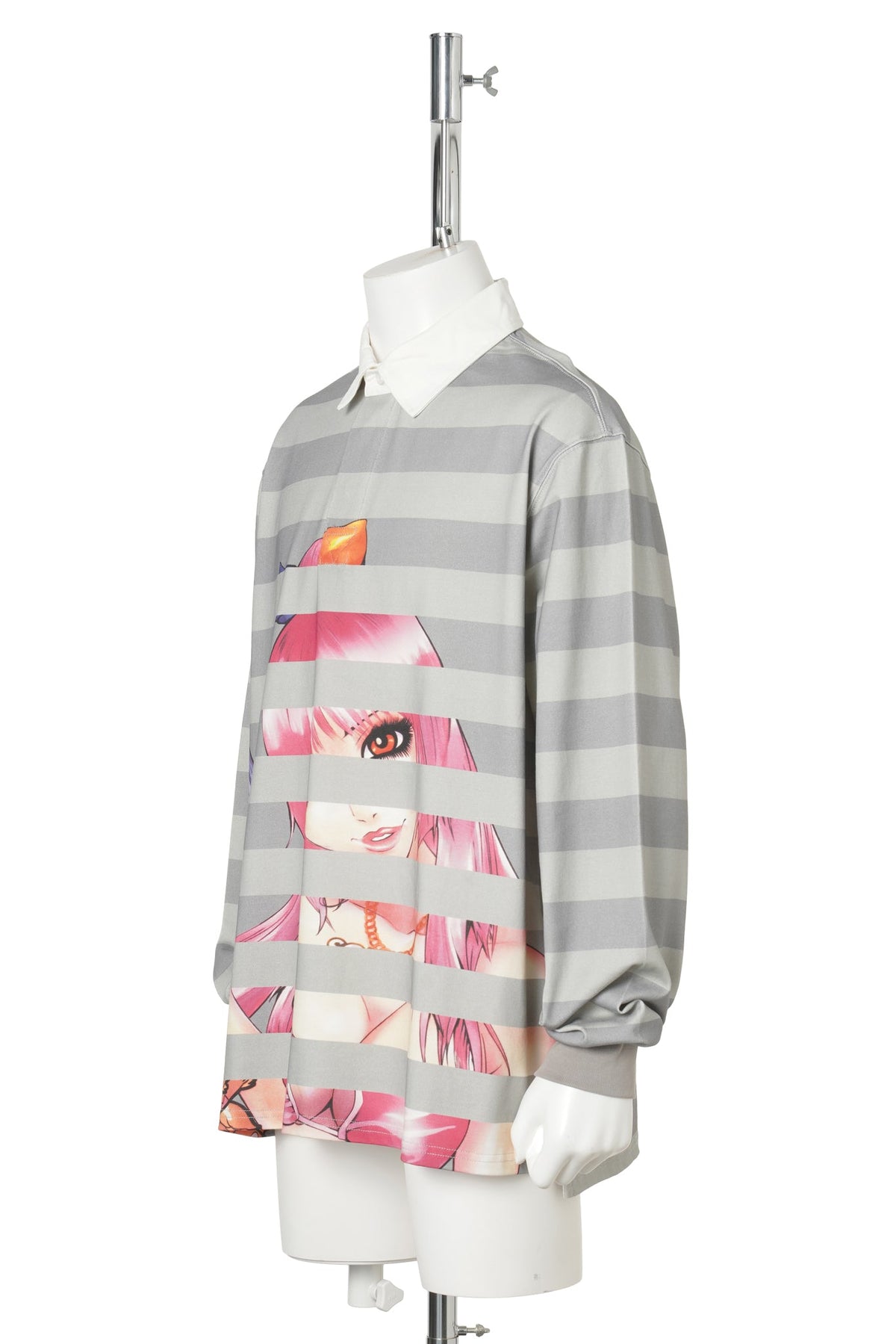 YUMI STRIPED LS POLO / GREY