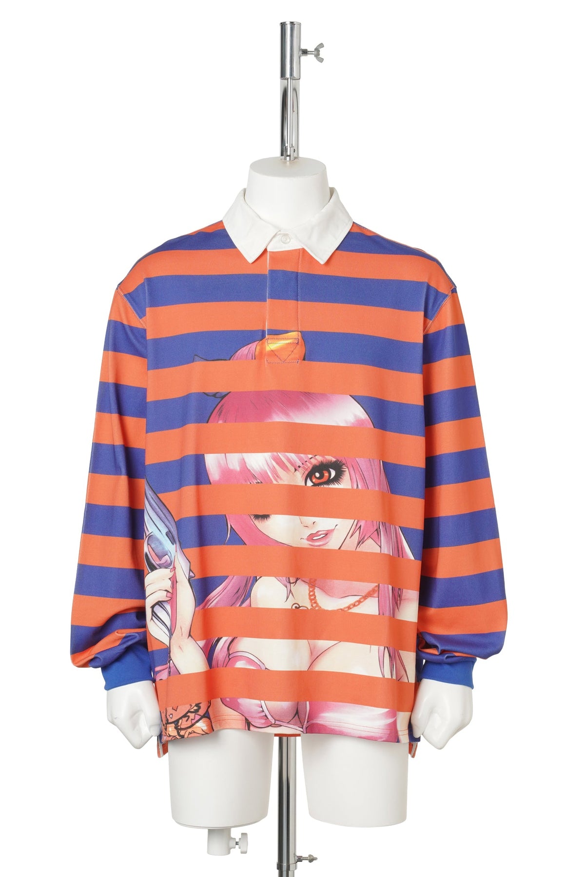 YUMI STRIPED LS POLO / ORANGE/BLUE