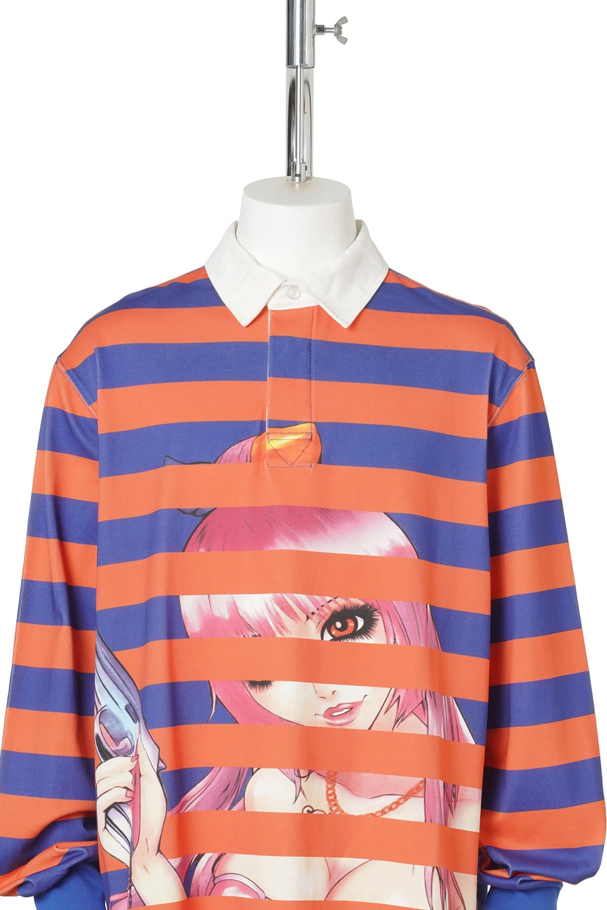 YUMI STRIPED LS POLO / ORANGE/BLUE