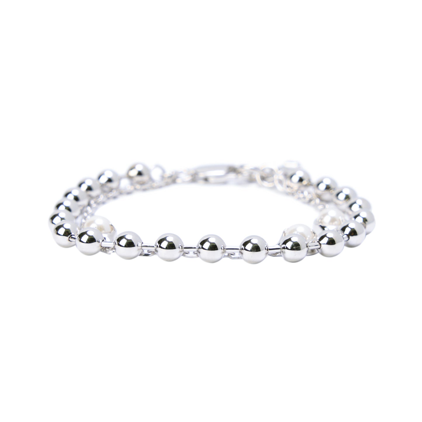 NOCA MIXED CHAIN BRACELET / SILVER WHITE PEARL