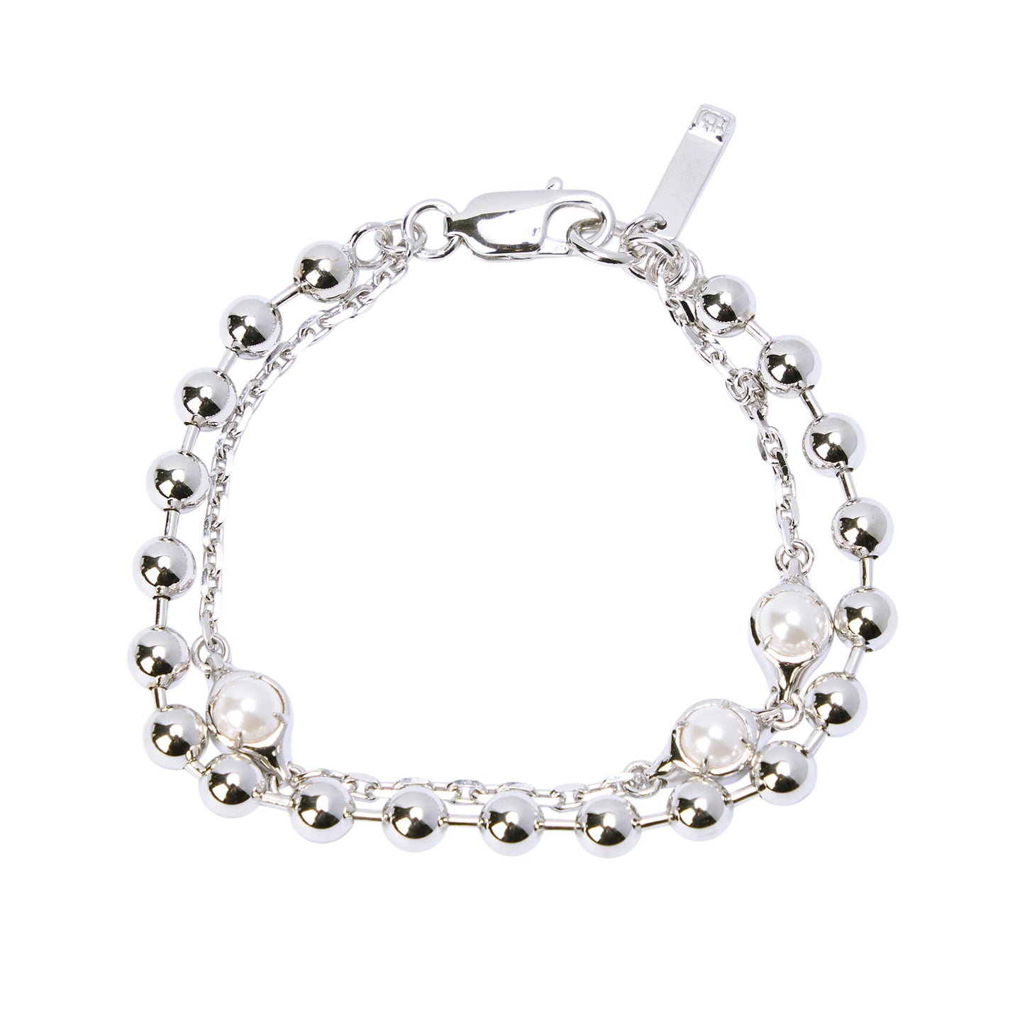 NOCA MIXED CHAIN BRACELET / SILVER WHITE PEARL