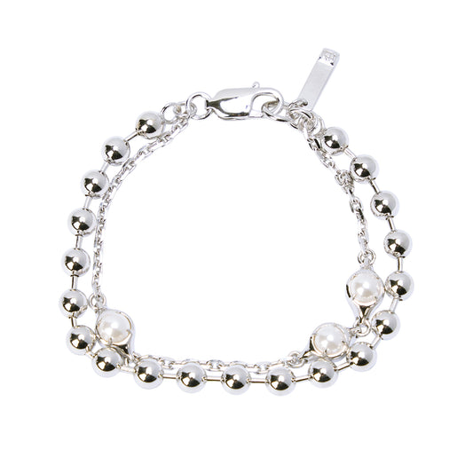 NOCA MIXED CHAIN BRACELET / SILVER WHITE PEARL