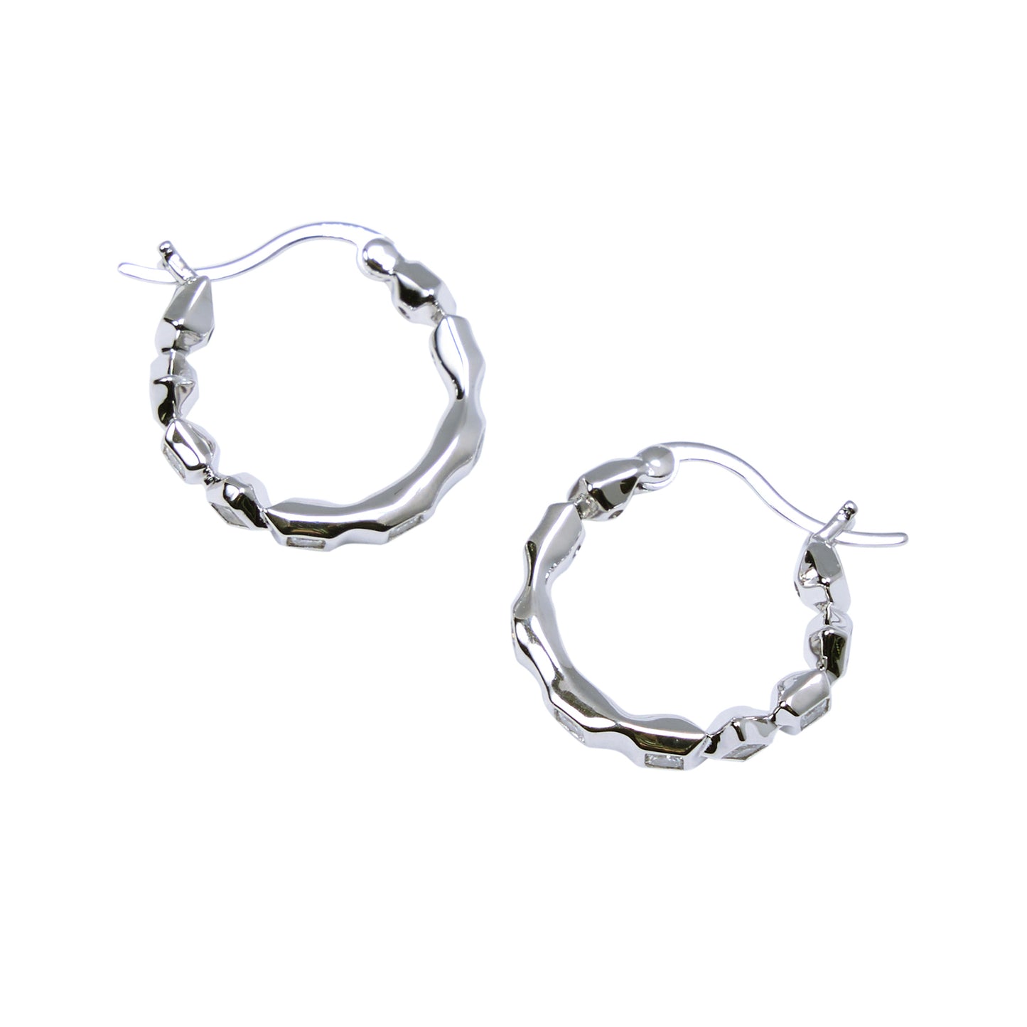 XS GEM-MOSAIC HOOP EARRINGS / SILVER WHITE