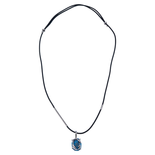 OVAL ZONG ADJUSTABLE CORD NECKLACE / SILVER BLUE CO TTON/SKY BLUE BLACK LEATHER