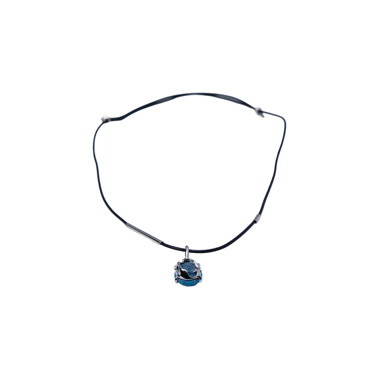 OVAL ZONG ADJUSTABLE CORD NECKLACE / SILVER BLUE CO TTON/SKY BLUE BLACK LEATHER