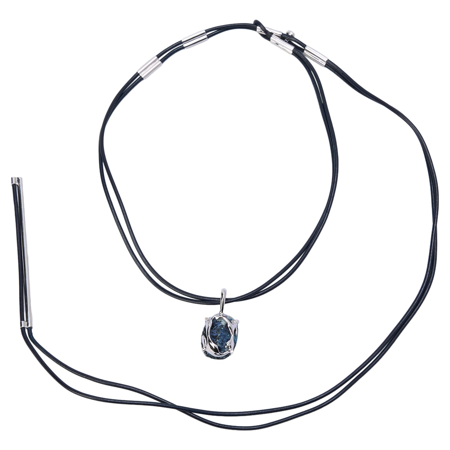 OVAL ZONG ADJUSTABLE CORD LONG TAIL CHOKER / SILVER BLUE DENIM/WHITE BLACK LEATHER