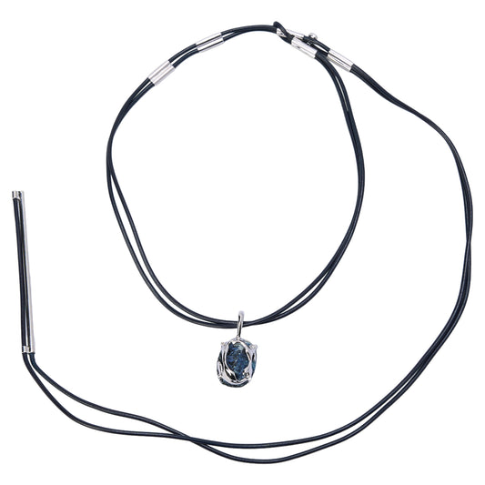 OVAL ZONG ADJUSTABLE CORD LONG TAIL CHOKER / SILVER BLUE DENIM/WHITE BLACK LEATHER