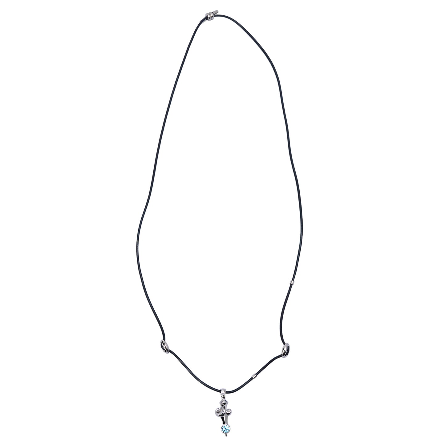 TIPI BEAN ADJUSTABLE CORD NECKLACE / SILVER BLUE BLACK LEATHER