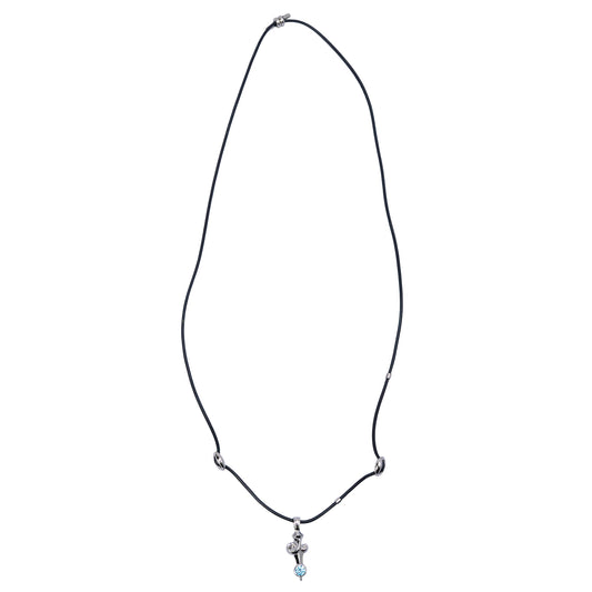 TIPI BEAN ADJUSTABLE CORD NECKLACE / SILVER BLUE BLACK LEATHER