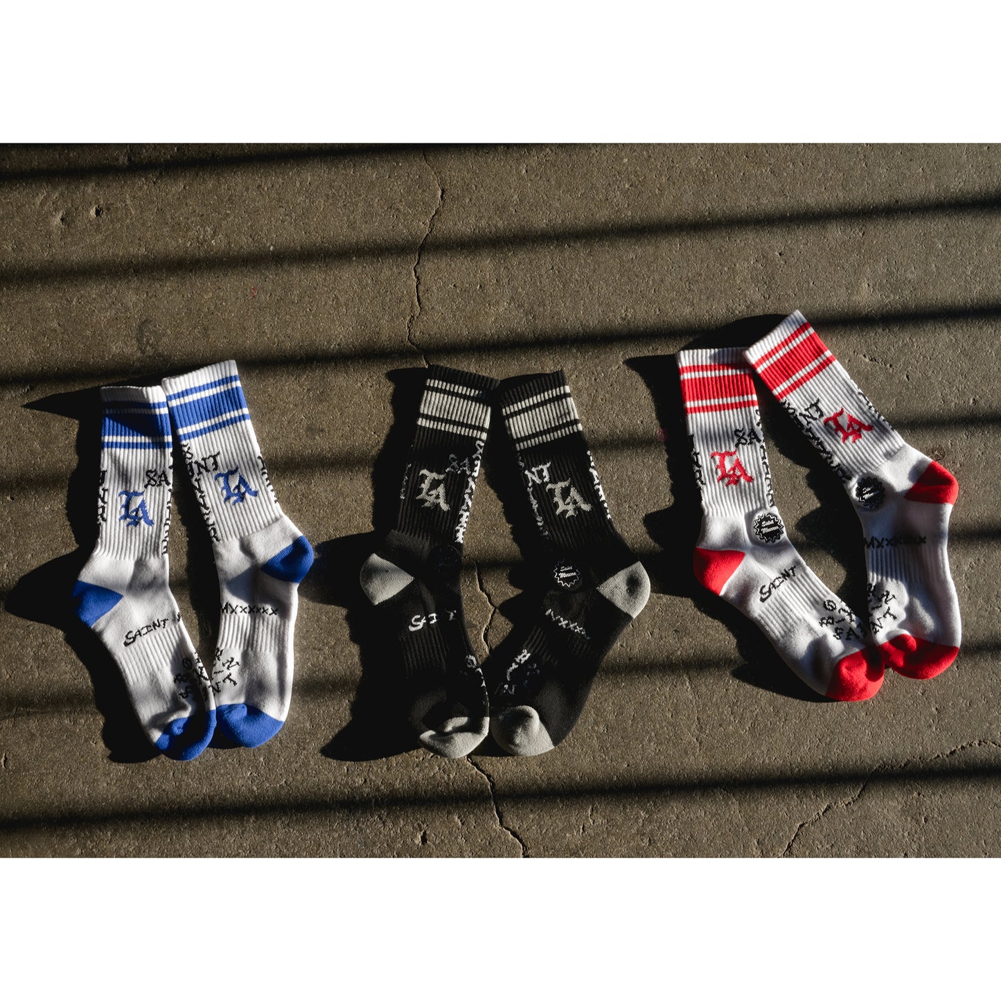 BORN X RAISED BR_SOCKS/ST SINNER / WHITE+BLUE