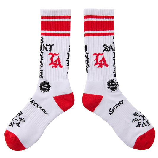 BORN X RAISED BR_SOCKS/ST SINNER / WHITE+RED