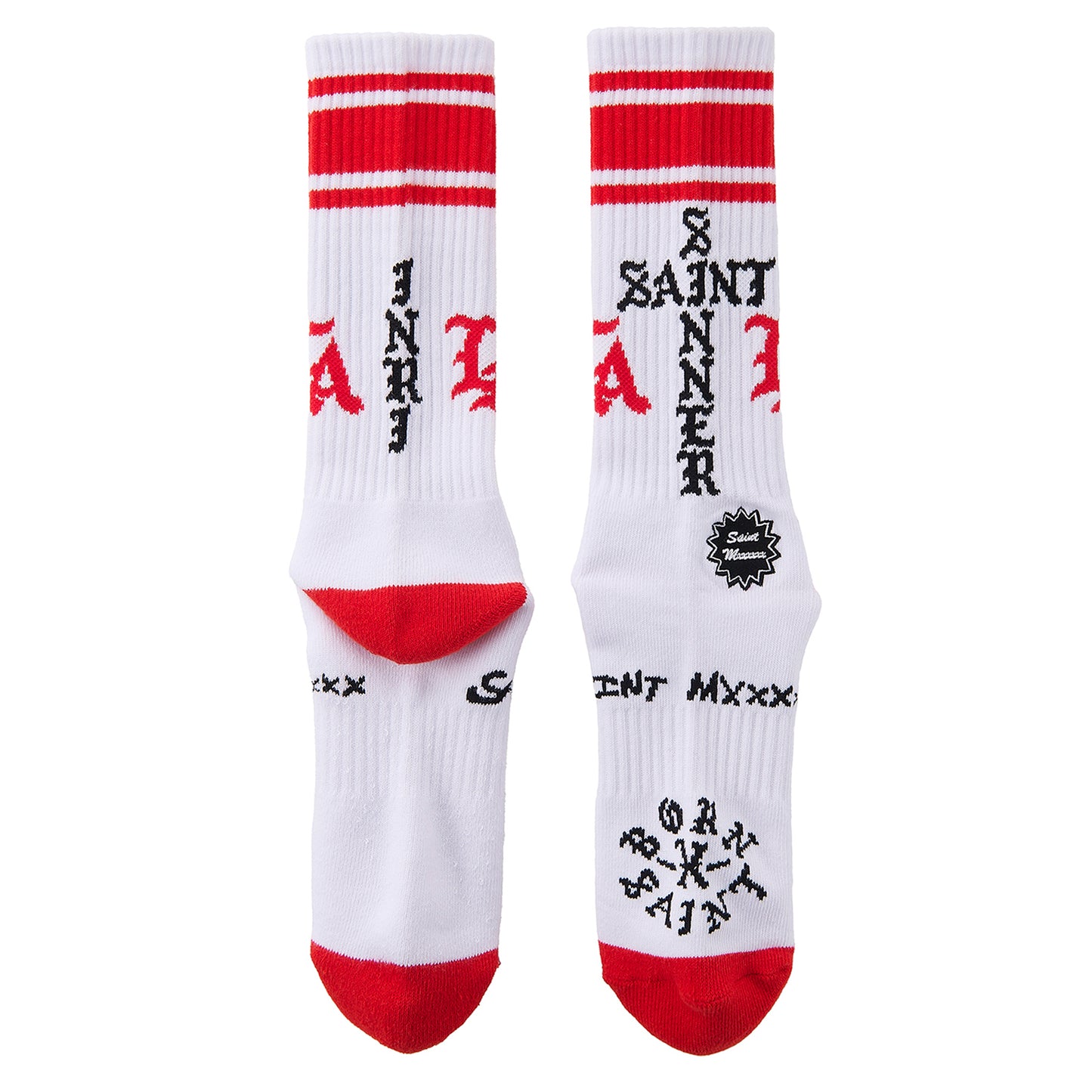 BORN X RAISED BR_SOCKS/ST SINNER / WHITE+RED