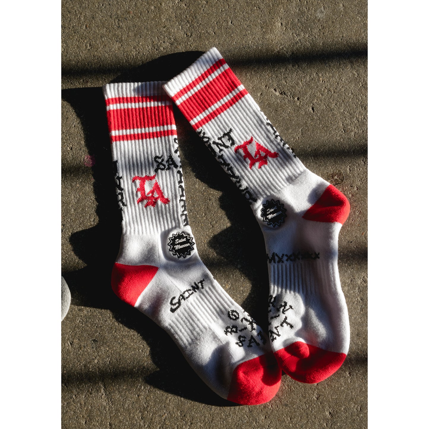 BORN X RAISED BR_SOCKS/ST SINNER / WHITE+RED