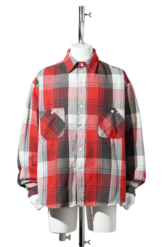 FLANNEL SHIRT/CHECK / RED+GRAY
