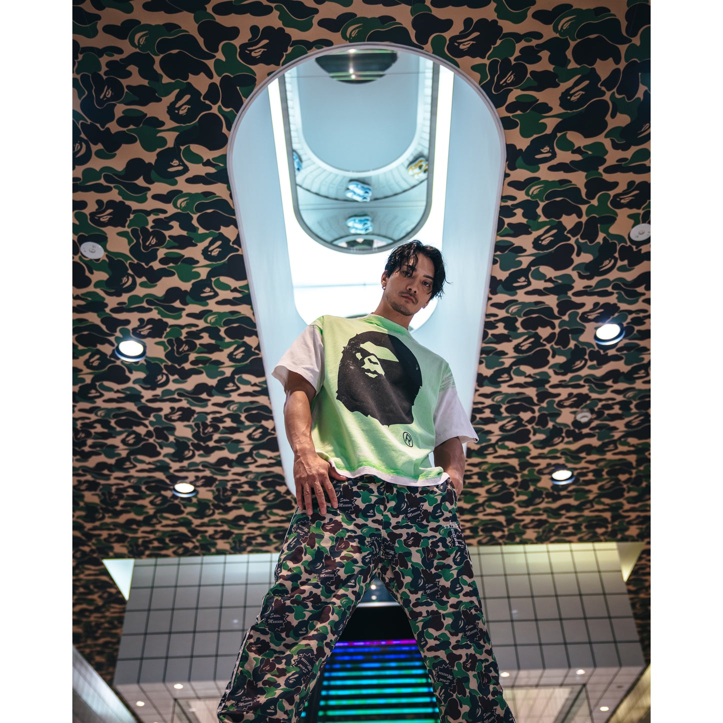 SAINT Mxxxxxx x A BATHING APE® BAPE_SS TEE/HANDPRINT / WHT+GRN