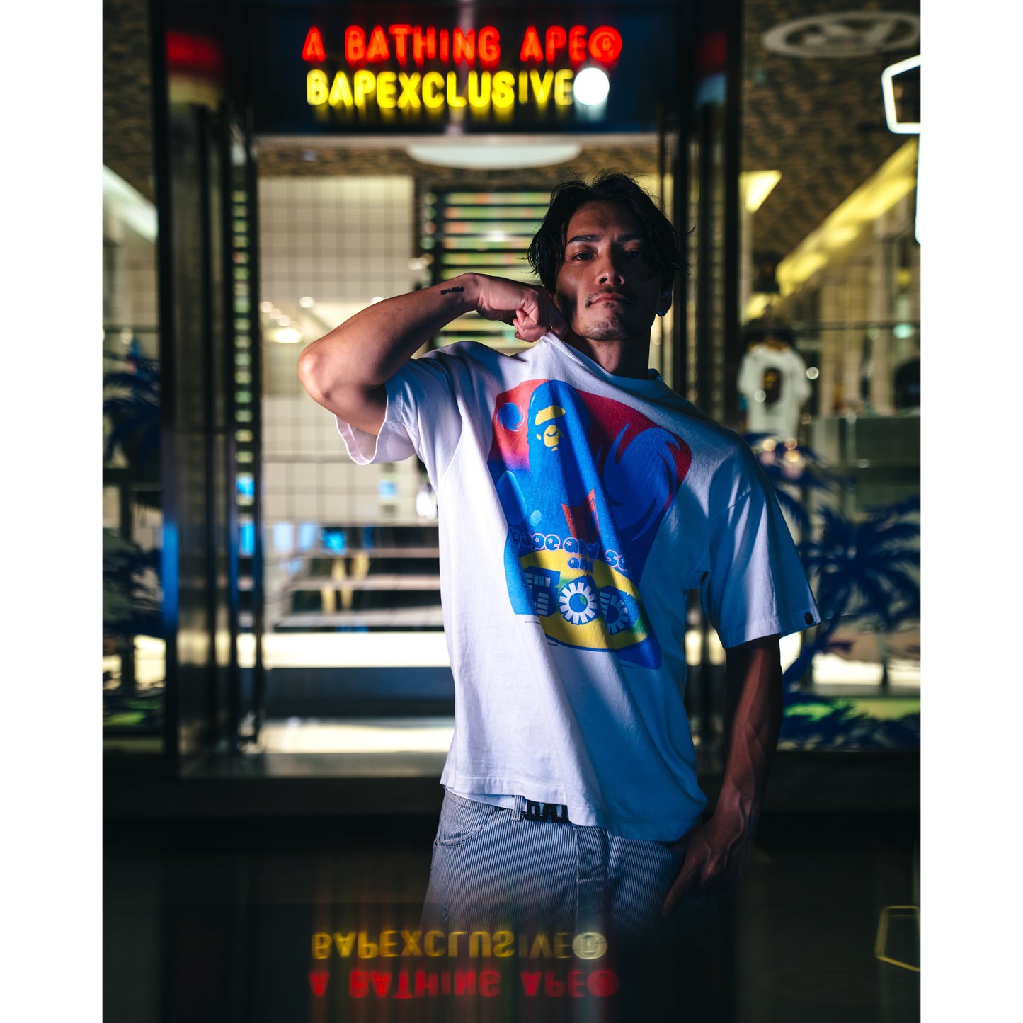 SAINT Mxxxxxx x A BATHING APE® BAPE_SS TEE/GOD / WHITE