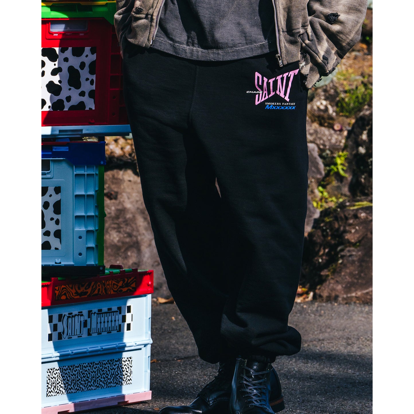 SWEAT PANTS/RIBON SAINT / BLACK