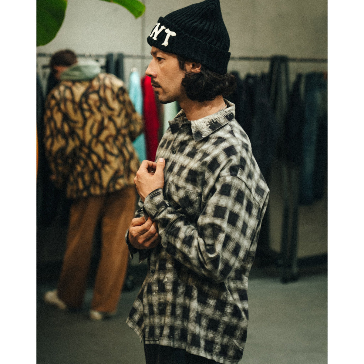 PRINT CHECK SHIRT / BLACK+GRAY