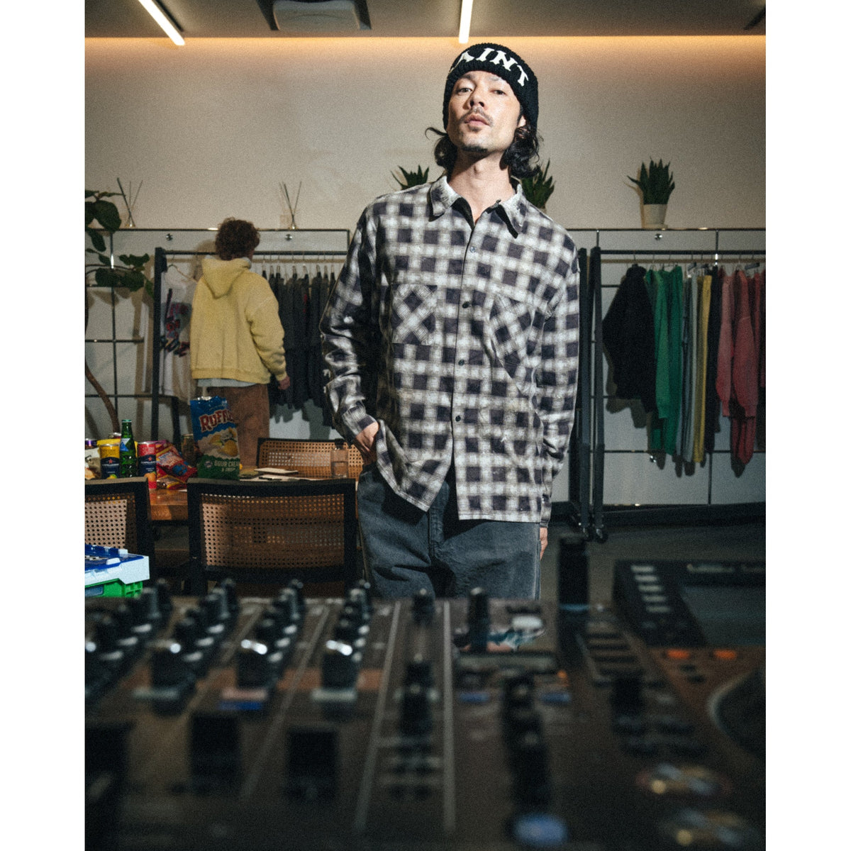 PRINT CHECK SHIRT / BLACK+GRAY