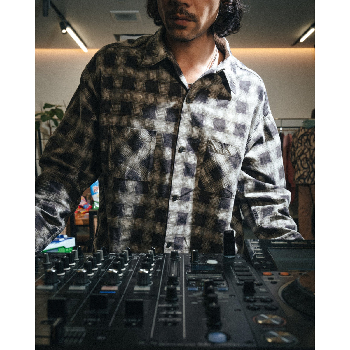 PRINT CHECK SHIRT / BLACK+GRAY