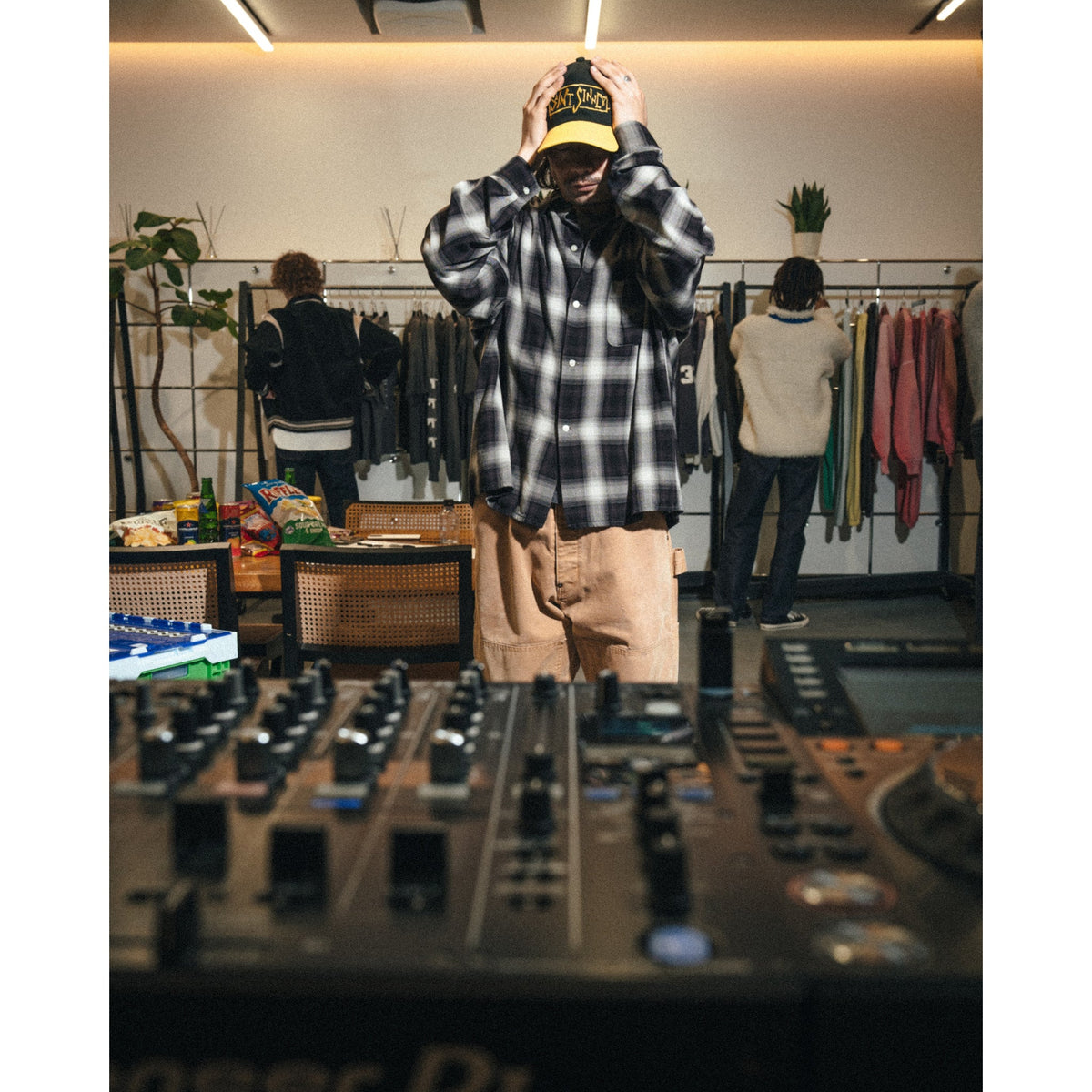 RAYON SHIRT/CHECK / BLACK+GRAY