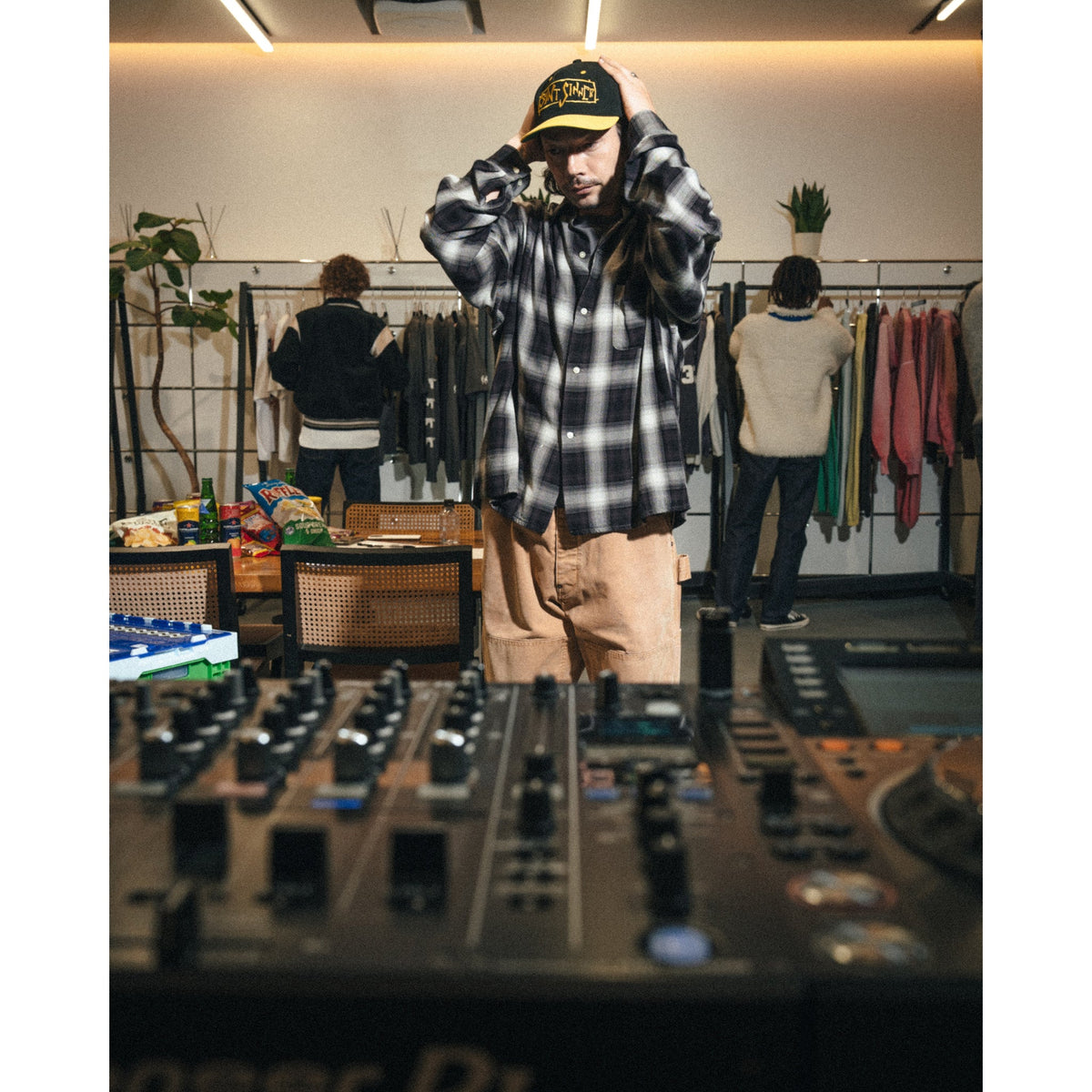 RAYON SHIRT/CHECK / BLACK+GRAY