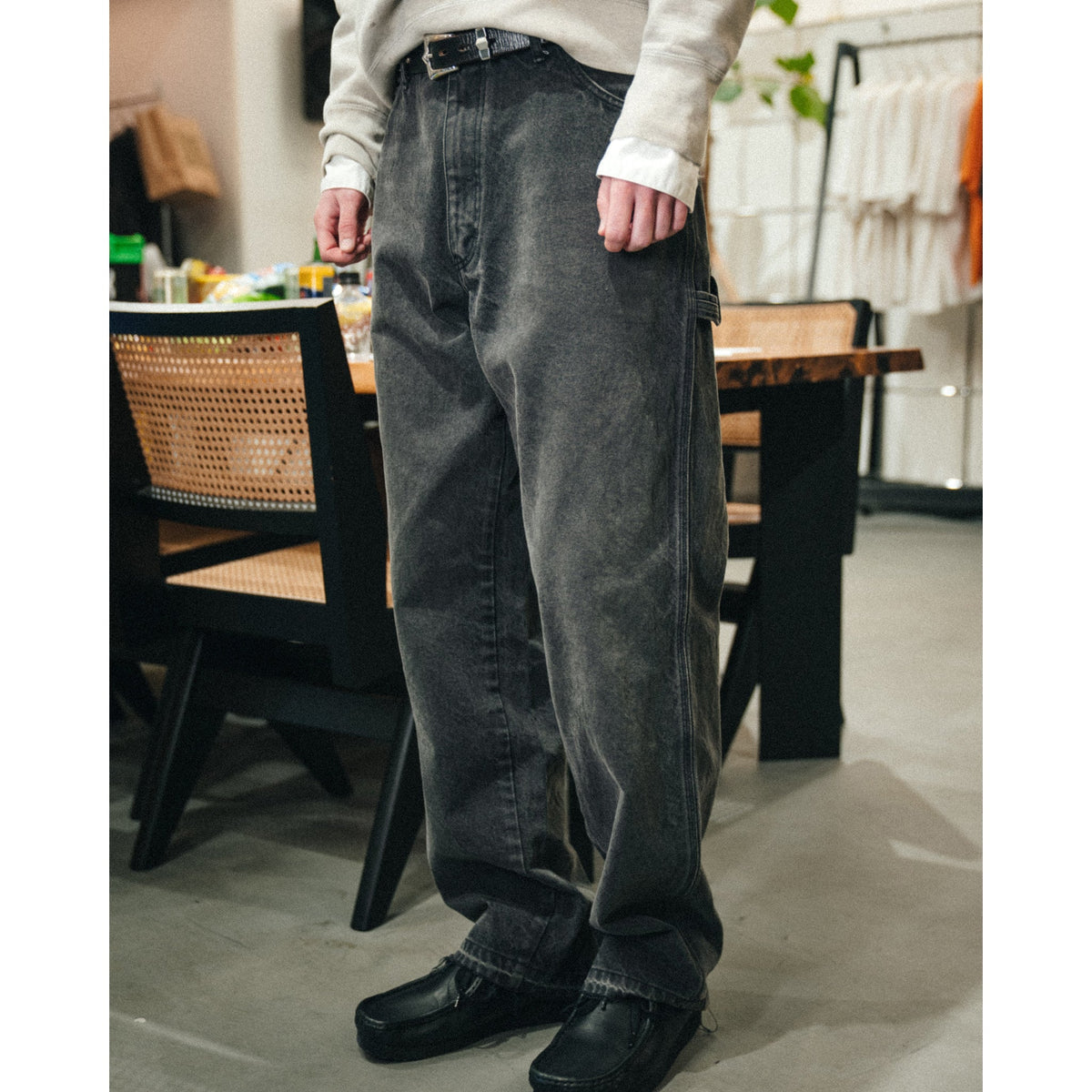 BLK DENIM PAINTER PANTS / BLACK