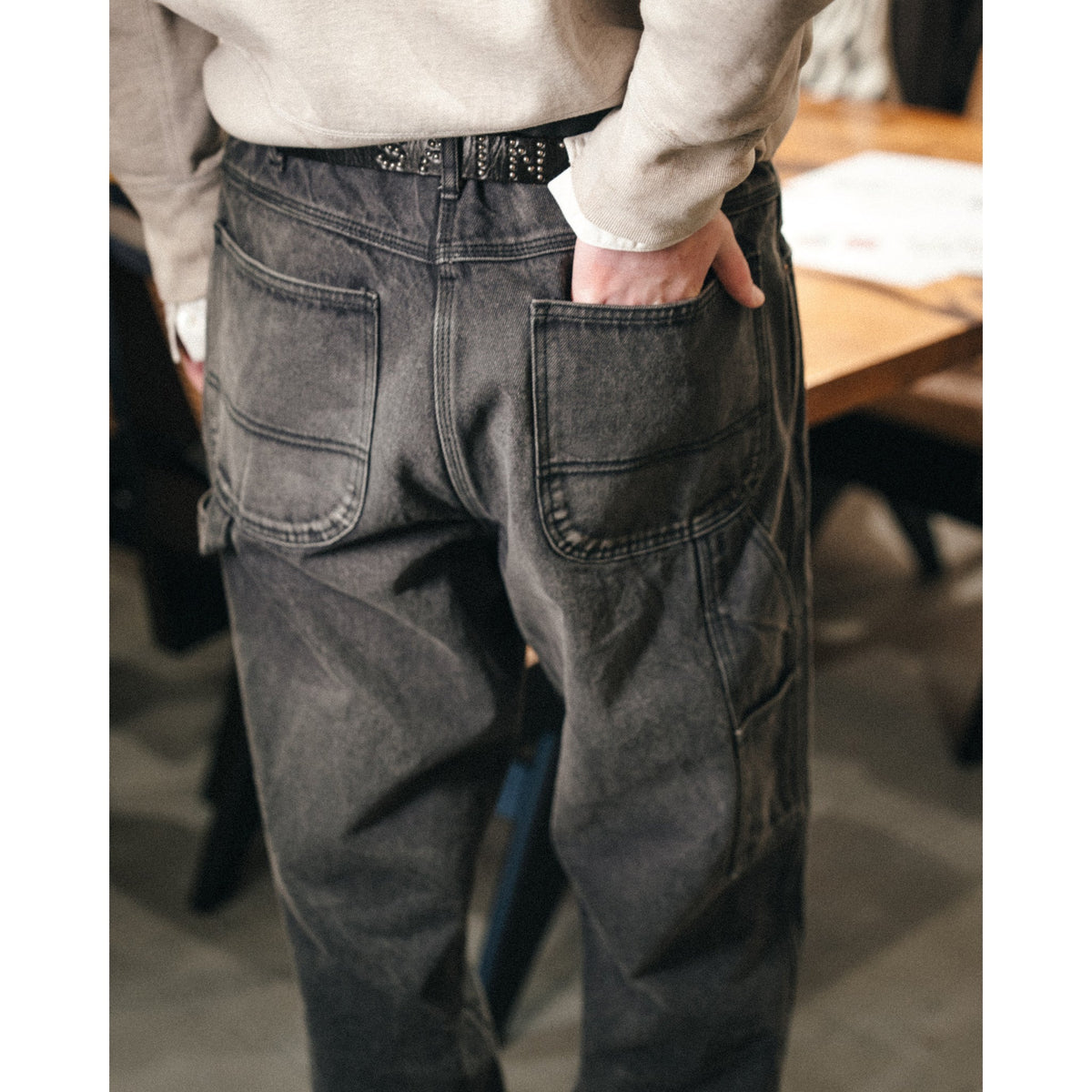 BLK DENIM PAINTER PANTS / BLACK