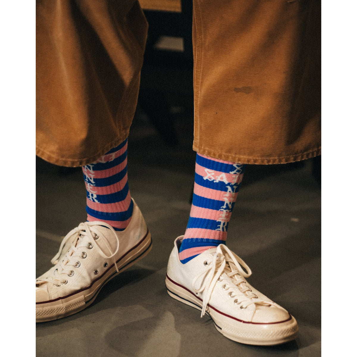 SOCKS/BORDER / BULE+PINK