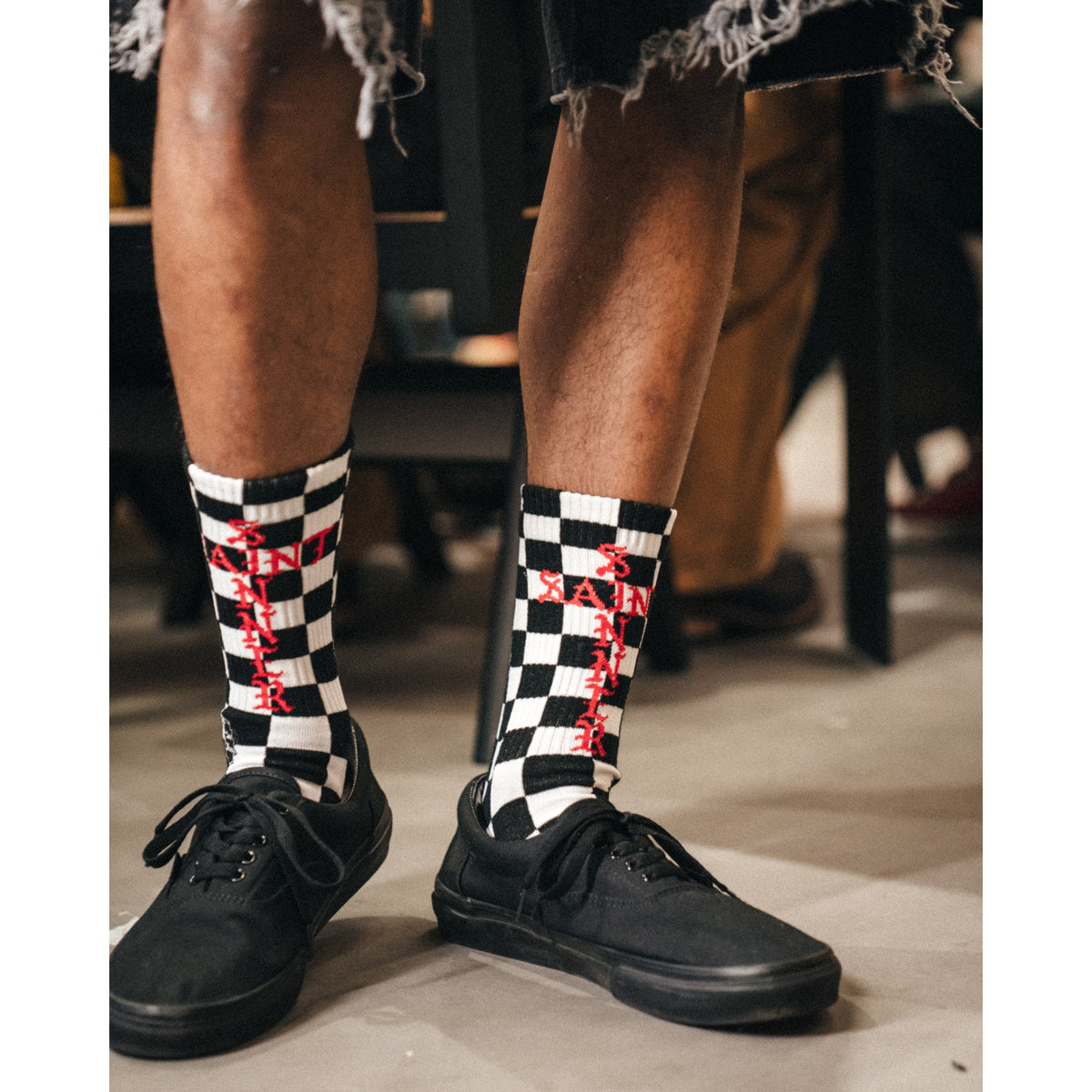SOCKS/CHECK / BLACK+WHITE