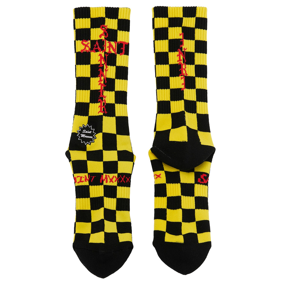 SOCKS/CHECK / BLACK+YELLOW