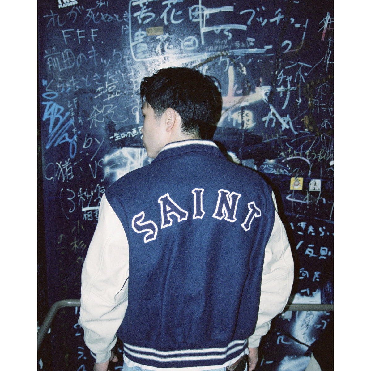 SAINT Mxxxxxx x Golden Bear Sportswear GB_VARSITY JKT/Sared Heart / NAVY+WHITE