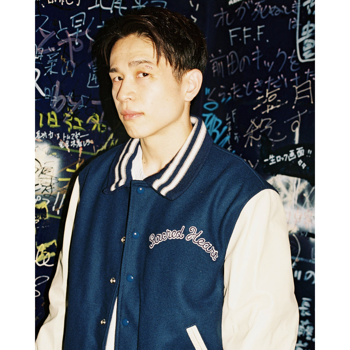 SAINT Mxxxxxx x Golden Bear Sportswear GB_VARSITY JKT/Sared Heart / NAVY+WHITE