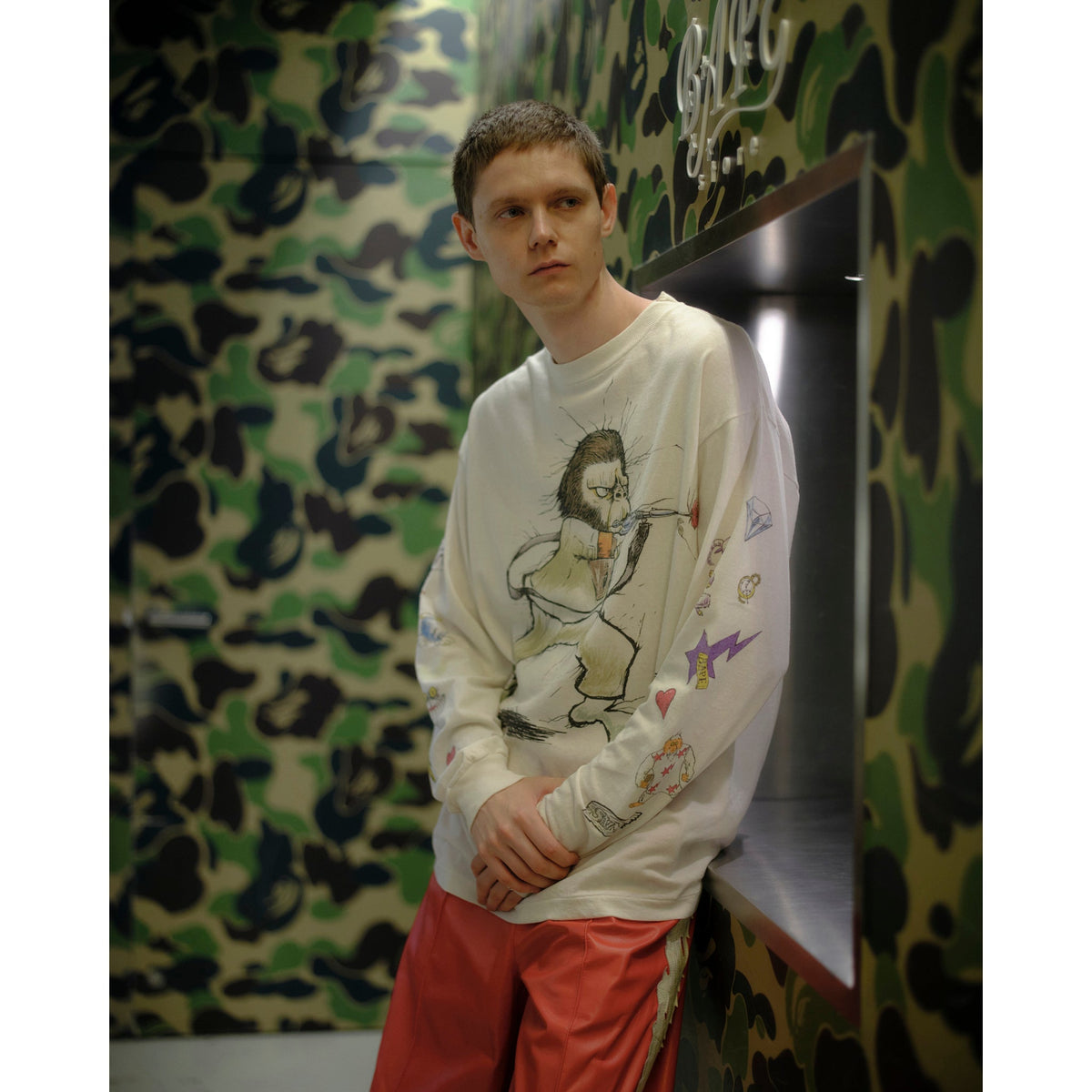 SAINT Mxxxxxx x BAPE® BAPE_LS T-SHIRT/RUNNING / WHITE