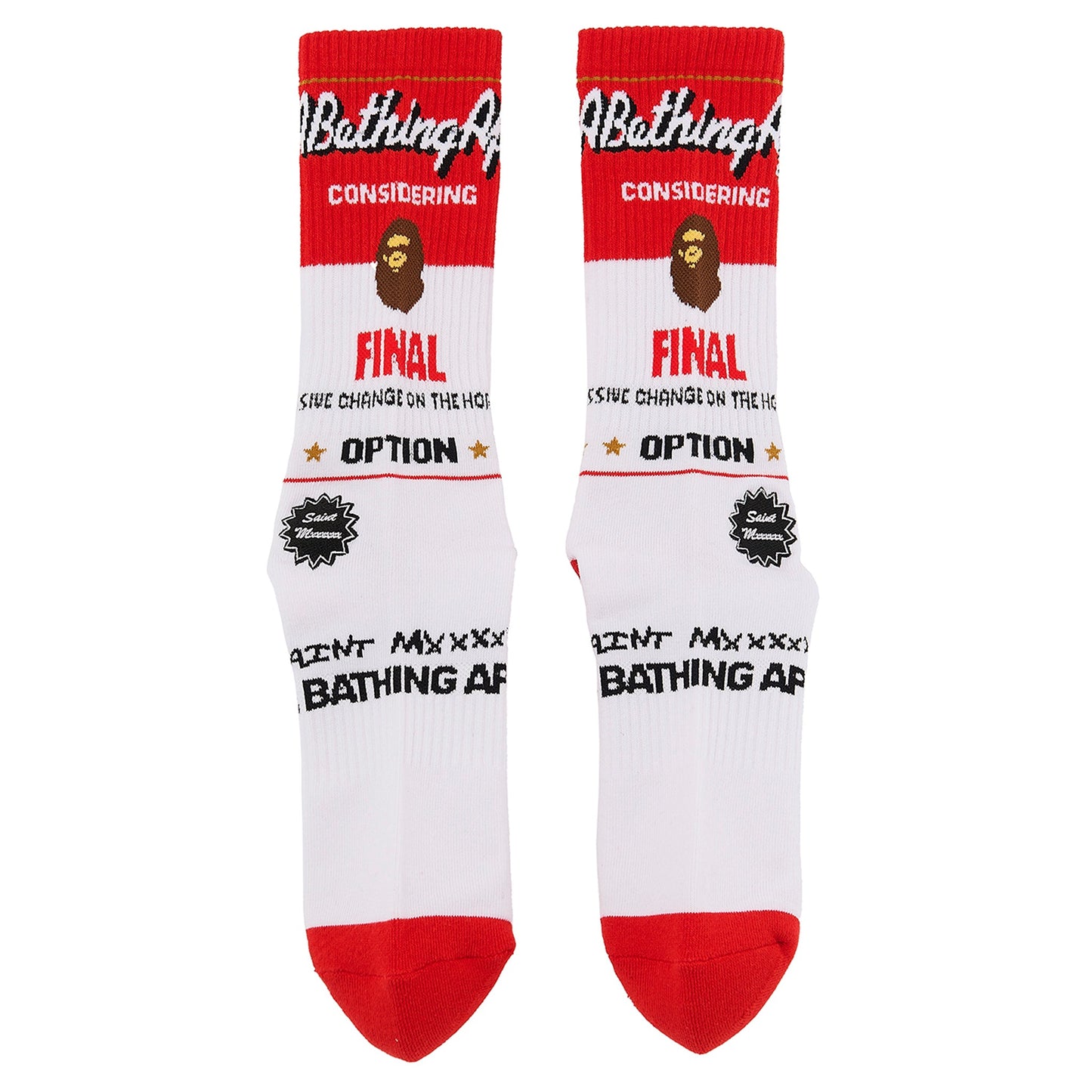 SAINT Mxxxxxx x BAPE® BAPE_SOCKS/FAINAL / WHITE+RED