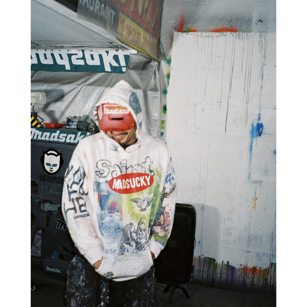 SAINT Mxxxxxx x MADSAKI MDS_DBL FACE HOODIE/MADSUCKY / WHITE