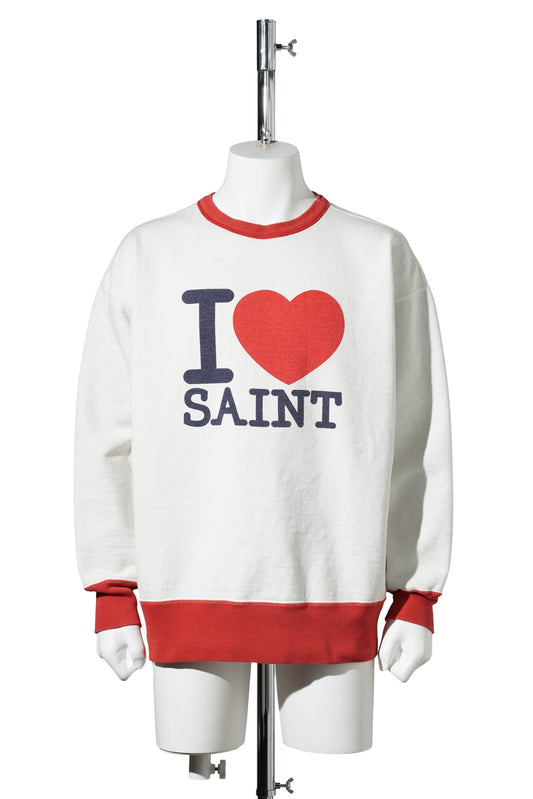 CREW NECK SWEAT/I LOVE SAINT / WHITE
