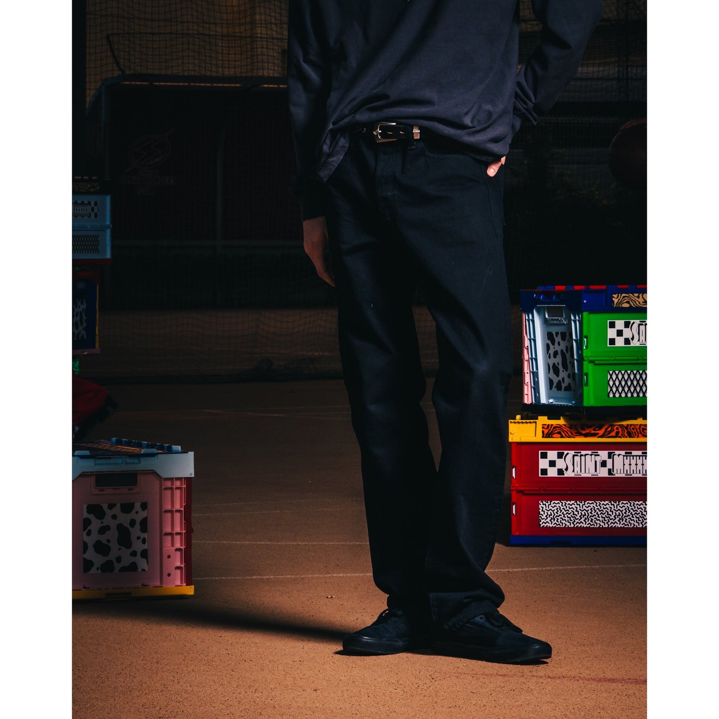 BLACK DENIM PANTS/STRAIGHT / BLACK