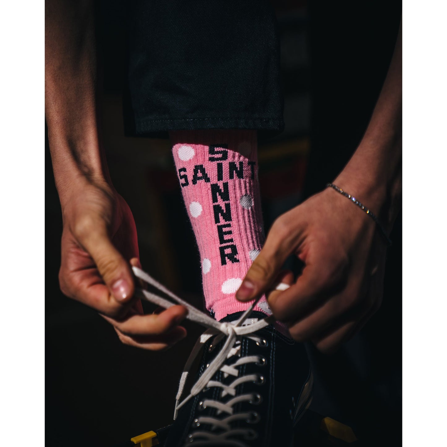 SOCKS/DOT / PINK+WHITE