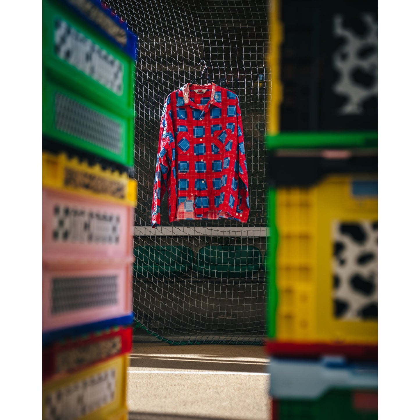 PRINT CHECK SHIRT / BLUE+RED