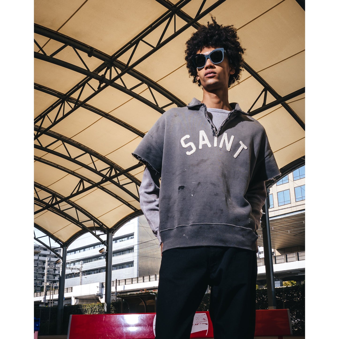 SS HALF ZIP SWEAT/SAINT / CHARCOAL