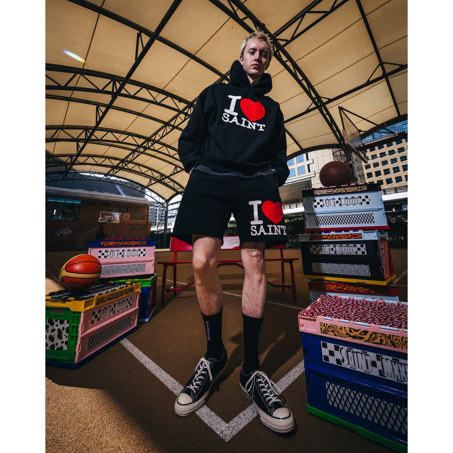 SWEAT SHORTS/I LOVE SAINT / BLK